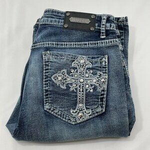Tru Luxe Bootcut Jeans Women 30/10 Cross Rhinestone Studded Western Cowgirl Y2K